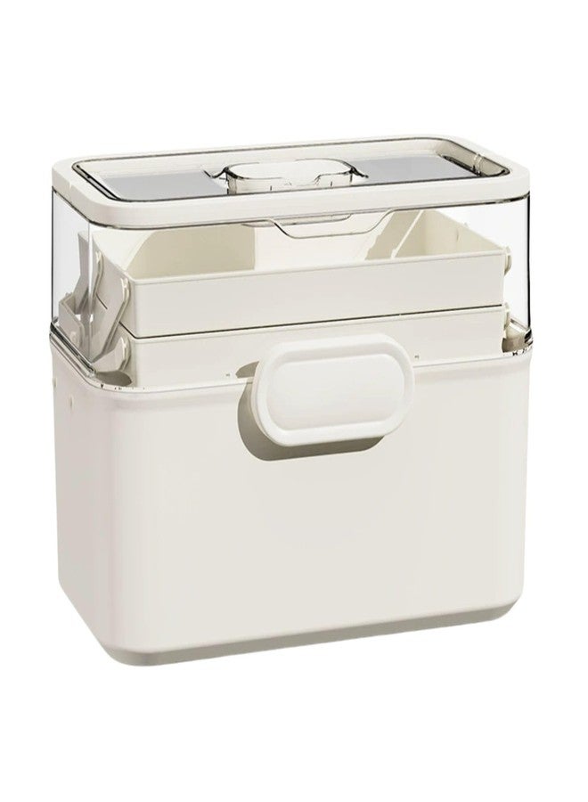 Saim First Aid Organizer Multipurpose Storage Box with Handle, 3-Layer Portable Tackle Box, Art Craft Case for Sewing Supplies Medicine Cosmetic,Cosmetic Household Organizer - White - Image 1